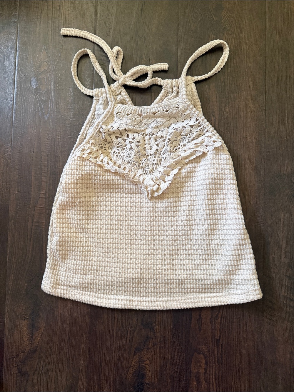 SHEIN Cream Crochet Halter Knit Tank Top